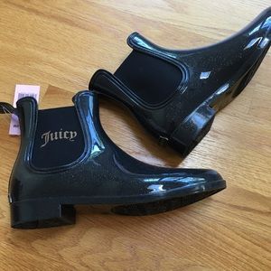 NEW Juicy Couture Ankle Black Sparkle Rain Boots Size 8